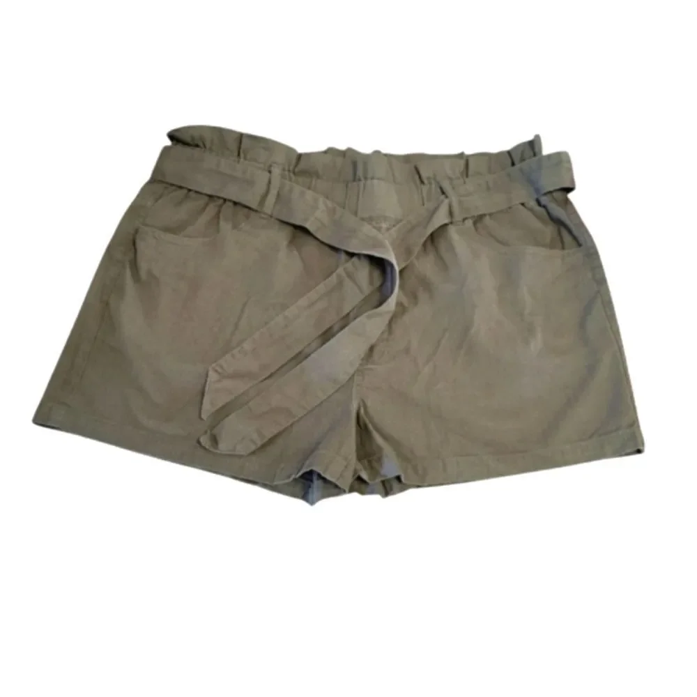 Indigo Rising Hunter Green High Rise Belted Paper Bag Cotton Shorts XL